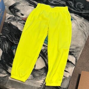 Vibrant Neon Yellow Elastic Jogger Track Pants